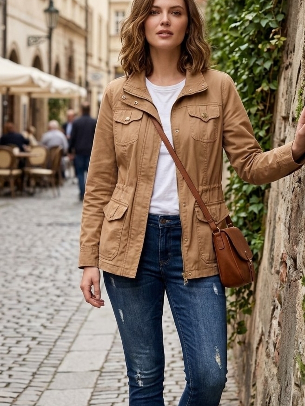 New York & Company Tan Utility Jacket with Flap Pockets